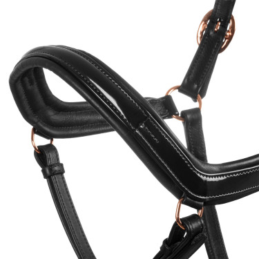 Cabezada de cuero liso Equestro con hebillas rose gold Negro