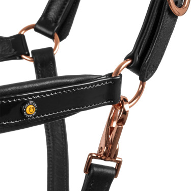 Cabezada de cuero liso Equestro con hebillas rose gold Negro