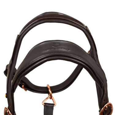 Cabezada de cuero liso Equestro con hebillas rose gold Marrón oscuro Marr&amp;amp;amp;oacute;n