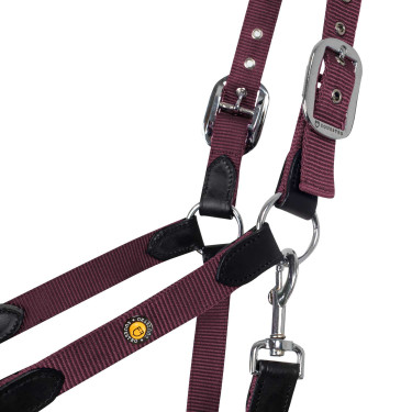 Cabezada ergonómica Equestro con inserciones de cuero Negro / burdeos