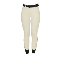 Pantalón de equitación para mujer Equestro con grip en las rodillas de tiro alto Blanco antiguo Beige