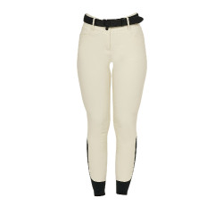 Pantalón de equitación para mujer Equestro con grip en las rodillas de tiro alto Blanco antiguo Beige