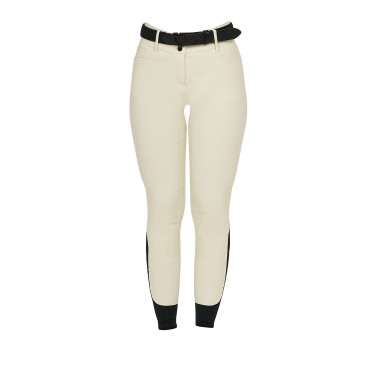Pantalón de equitación para mujer Equestro con grip en las rodillas de tiro alto Blanco antiguo Beige