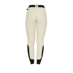 Pantalón de equitación para mujer Equestro con grip en las rodillas de tiro alto Blanco antiguo Beige