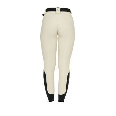 Pantalón de equitación para mujer Equestro con grip en las rodillas de tiro alto Blanco antiguo Beige