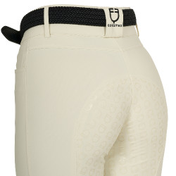 Pantalón de equitación para mujer Equestro con grip en las rodillas de tiro alto Blanco antiguo Beige