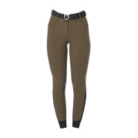 Pantalón de equitación para mujer Equestro con grip en las rodillas de tiro alto Nuez Marr&amp;amp;amp;oacute;n
