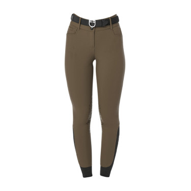 Pantalón de equitación para mujer Equestro con grip en las rodillas de tiro alto Nuez Marr&amp;amp;amp;oacute;n