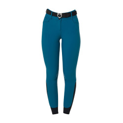 Pantalón de equitación para mujer Equestro con grip en las rodillas de tiro alto Coral azul