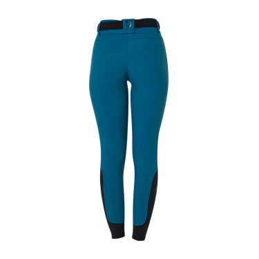 Pantalón de equitación para mujer Equestro con grip en las rodillas de tiro alto Coral azul