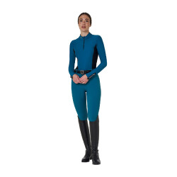 Pantalón de equitación para mujer Equestro con grip en las rodillas de tiro alto Coral azul