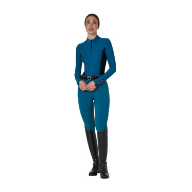 Pantalón de equitación para mujer Equestro con grip en las rodillas de tiro alto Coral azul