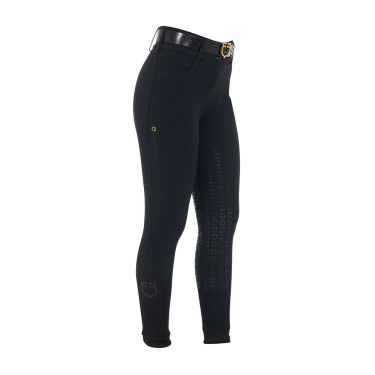 Pantalón de equitación para mujer Equestro con grip en las rodillas, de talle alto y forrado de polar Negro