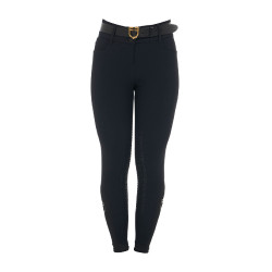 Pantalón de equitación para mujer Equestro con grip en las rodillas, de talle alto y forrado de polar Negro