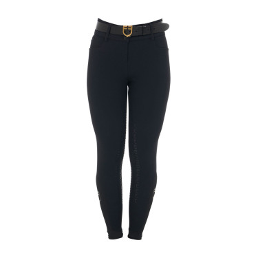 Pantalón de equitación para mujer Equestro con grip en las rodillas, de talle alto y forrado de polar Negro