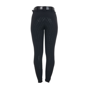 Pantalón de equitación para mujer Equestro con grip en las rodillas, de talle alto y forrado de polar Negro
