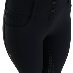 Pantalón de equitación para mujer Equestro con grip en las rodillas, de talle alto y forrado de polar Negro