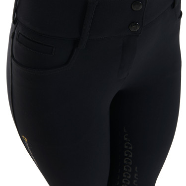 Pantalón de equitación para mujer Equestro con grip en las rodillas, de talle alto y forrado de polar Negro
