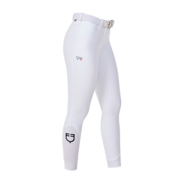 Pantalón de equitación para mujer Equestro x FISE full grip Blanco