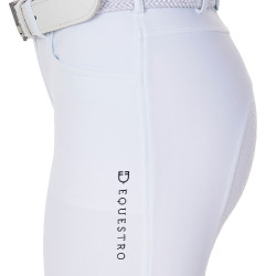 Pantalón de equitación para mujer Equestro x FISE full grip Blanco