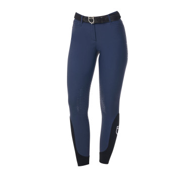 Pantalón de equitación para mujer Equestro x FISE con grip en las rodillas Americana marina Azul marino