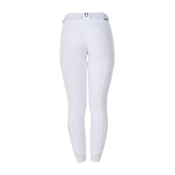 Pantalón de equitación para mujer Equestro x FISE con grip en las rodillas Blanco