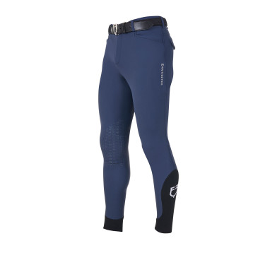 Pantalón de equitación para hombre Equestro x FISE con grip en las rodillas Americana marina Azul marino