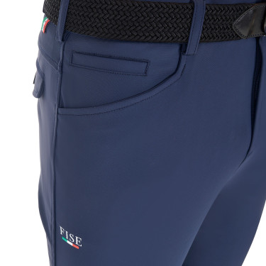 Pantalón de equitación para hombre Equestro x FISE con grip en las rodillas Americana marina Azul marino