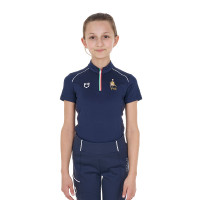 Polo de entrenamiento Equestro x FISE de manga corta para niño unisex Americana marina Azul marino