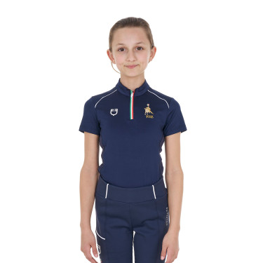 Polo de entrenamiento Equestro x FISE de manga corta para niño unisex Americana marina Azul marino