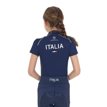Polo de entrenamiento Equestro x FISE de manga corta para niño unisex Americana marina Azul marino