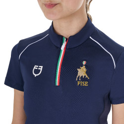 Polo de entrenamiento Equestro x FISE de manga corta para niño unisex Americana marina Azul marino