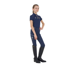Polo de entrenamiento Equestro x FISE de manga corta para niño unisex Americana marina Azul marino