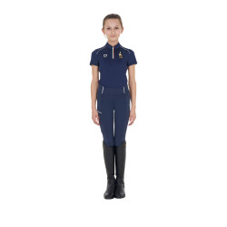 Polo de entrenamiento Equestro x FISE de manga corta para niño unisex Americana marina Azul marino