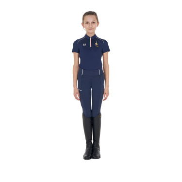 Polo de entrenamiento Equestro x FISE de manga corta para niño unisex Americana marina Azul marino
