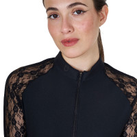 Polo de entrenamiento para mujer Equestro de manga larga con encaje Negro Polo de entrenamiento para mujer Equestro de manga larga con encaje Negro