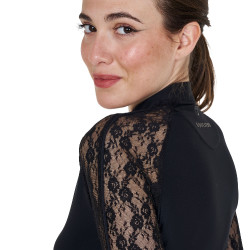 Polo de entrenamiento para mujer Equestro de manga larga con encaje Negro