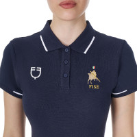 Polo de entrenamiento para mujer Equestro x FISE de tres botones y manga corta Americana marina Azul marino Polo de entrenamiento para mujer Equestro x FISE de tres botones y manga corta Americana marina Azul marino