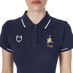 Polo de entrenamiento para mujer Equestro x FISE de tres botones y manga corta Americana marina Azul marino