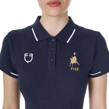 Polo de entrenamiento para mujer Equestro x FISE de tres botones y manga corta Americana marina Azul marino