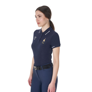 Polo de entrenamiento para mujer Equestro x FISE de tres botones y manga corta Americana marina Azul marino