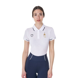 Polo de entrenamiento para mujer Equestro x FISE de tres botones y manga corta Blanco
