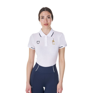 Polo de entrenamiento para mujer Equestro x FISE de tres botones y manga corta Blanco