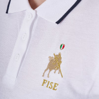 Polo de entrenamiento para mujer Equestro x FISE de tres botones y manga corta Blanco Polo de entrenamiento para mujer Equestro x FISE de tres botones y manga corta Blanco