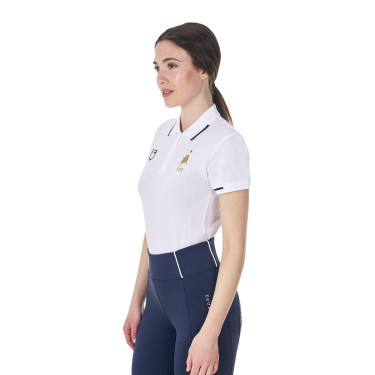 Polo de entrenamiento para mujer Equestro x FISE de tres botones y manga corta Blanco