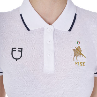 Polo de entrenamiento para mujer Equestro x FISE de tres botones y manga corta Blanco