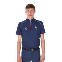 Polo de entrenamiento para hombre Equestro x FISE con cremallera bandera italiana de manga corta Americana marina Azul marino