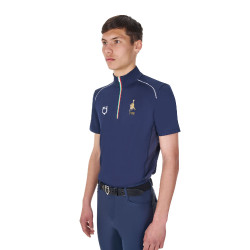 Polo de entrenamiento para hombre Equestro x FISE con cremallera bandera italiana de manga corta Americana marina Azul marino