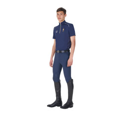 Polo de entrenamiento para hombre Equestro x FISE con cremallera bandera italiana de manga corta Americana marina Azul marino