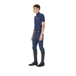 Polo de entrenamiento para hombre Equestro x FISE con cremallera bandera italiana de manga corta Americana marina Azul marino